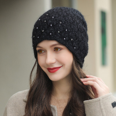 Πλεκτό γυναικείο καπέλο με πέτρες σε διάφορα χρώματα