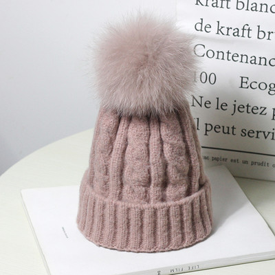 Γυναικείο πλεκτό καπέλο με πούπουλο - πολλά χρώματα