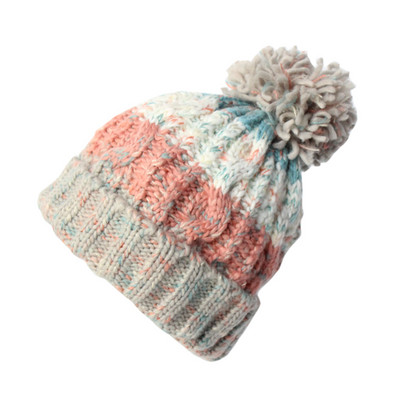 Γυναικείο πολύχρωμο χειμωνιάτικο καπέλο με πον-πον και ζεστή φόδρα