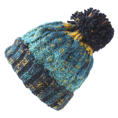 Γυναικείο πολύχρωμο χειμωνιάτικο καπέλο με πον-πον και ζεστή φόδρα