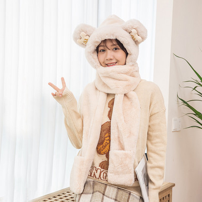 Нов модел дамска зимна шапка с шал от плюш