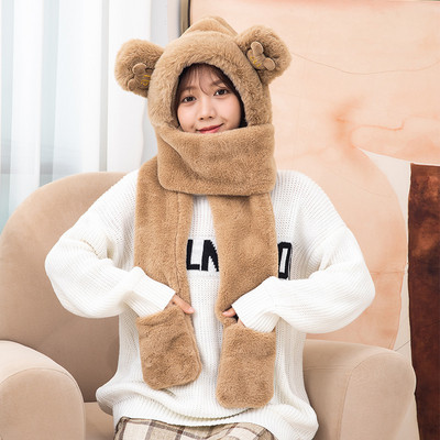 Нов модел дамска зимна шапка с шал от плюш