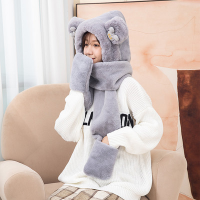 Нов модел дамска зимна шапка с шал от плюш