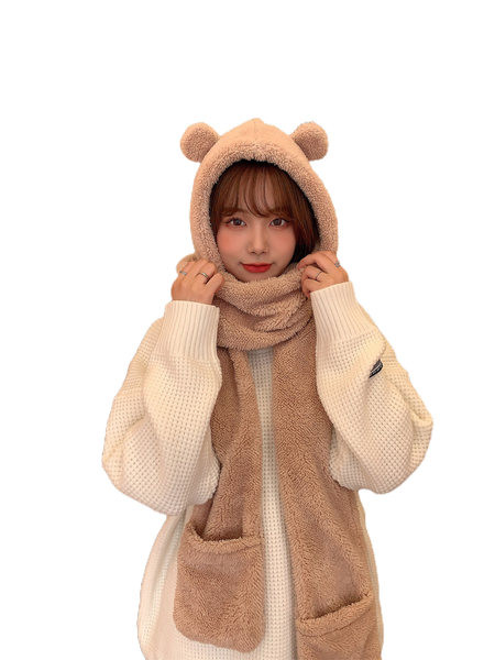 Нов модел дамска зимна шапка с шал от плюш