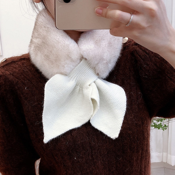 Есенно-зимен дамски пухен шал с плетени връзки