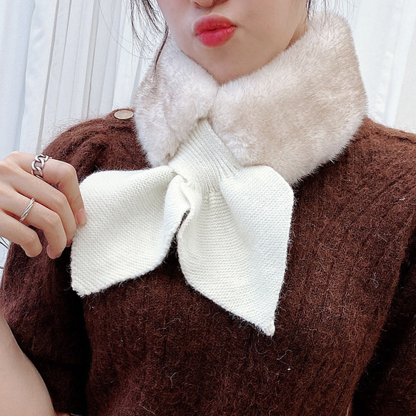 Есенно-зимен дамски пухен шал с плетени връзки