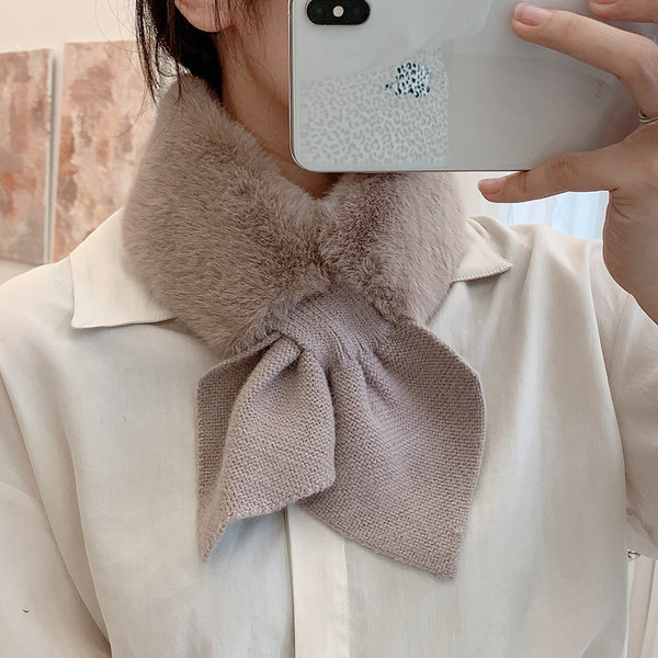 Есенно-зимен дамски пухен шал с плетени връзки