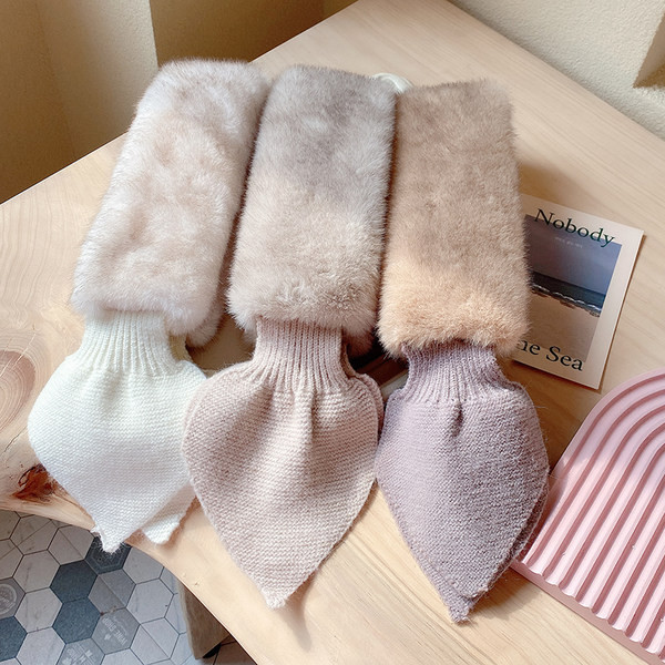 Есенно-зимен дамски пухен шал с плетени връзки