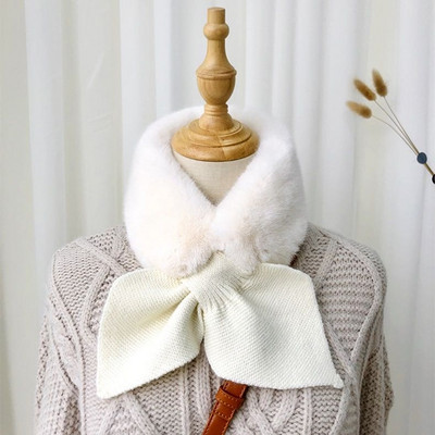 Дамски зимен шал с пух кръстосан модел