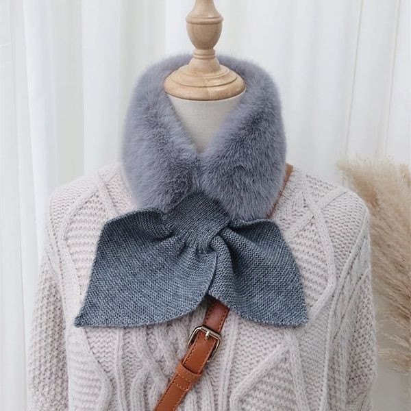 Дамски зимен шал с пух кръстосан модел