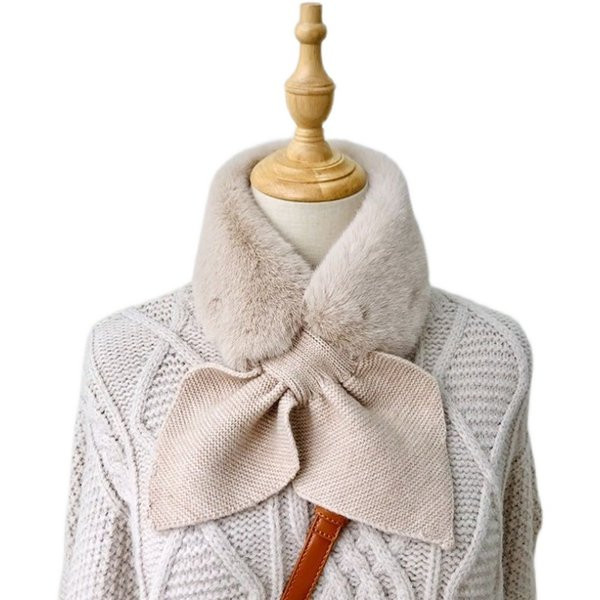 Дамски зимен шал с пух кръстосан модел