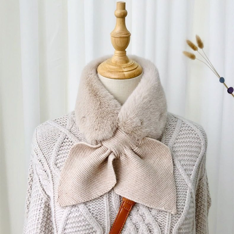 Дамски зимен шал с пух кръстосан модел
