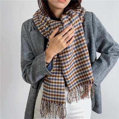 Καρό γυναικείο ζεστό κασκόλ με κρόσσια