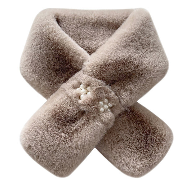 Γυναικείο πουπουλένιο κασκόλ με διακόσμηση με πέρλες