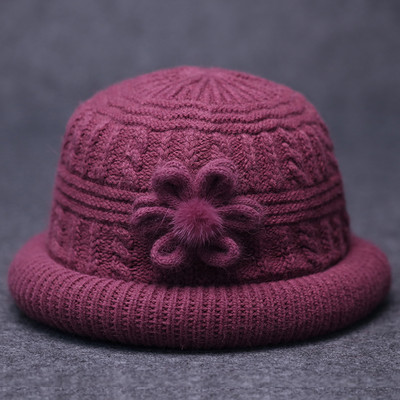 Νέο μοντέλο γυναικείο πλεκτό καπέλο με διακόσμηση λουλουδιών - πολλά μοντέλα