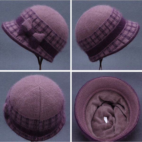 Vunena ženska kapa s trakom i šalom