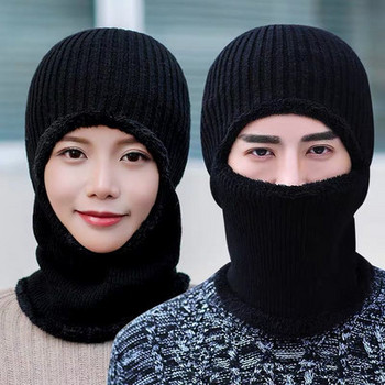 Актулна плетена зимна шапка за мъже и жени в черен цвят