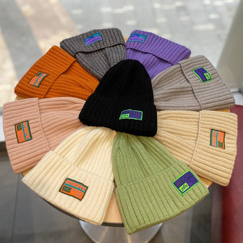 Ανδρικό πλεκτό καπέλο με έμβλημα - πολλά χρώματα