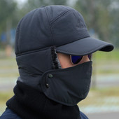 Ανδρικό χειμωνιάτικο καπέλο με κασκόλ και γείσο