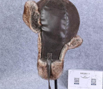 Ανδρικό έκο δερμάτινο καπέλο με ζεστή φόδρα