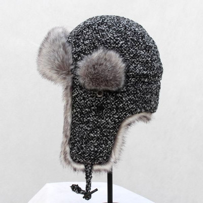 Μάλλινη χειμερινή σκουφιά με φόδρα από eco γούνα