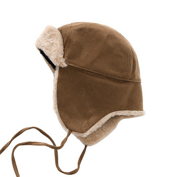 Ανδρικό χειμερινό καπέλο με κορδόνια και πουπουλένια φόδρα