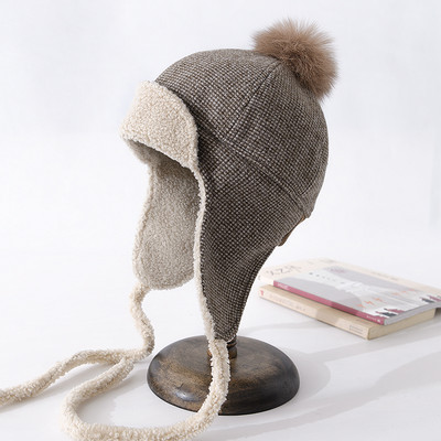 Γυναικείες ωτοασπίδες τύπου χειμερινού καπέλου με οικολογική γούνα και κορδόνια