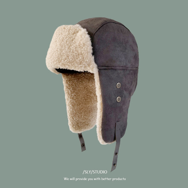 Debela zimska naušnica od eko brušene kože i lepršave postave