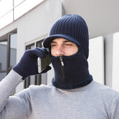 Muška zimska kapa s patentnim zatvaračem i šalom