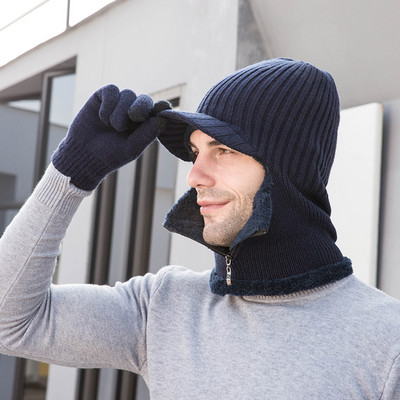 Muška zimska kapa s patentnim zatvaračem i šalom