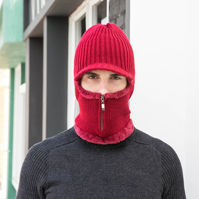 Muška zimska kapa s patentnim zatvaračem i šalom