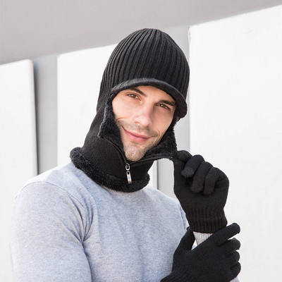 Muška zimska kapa s patentnim zatvaračem i šalom