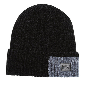 Χειμερινό πλεκτό καπέλο ανδρικό με έμβλημα και ζεστή φόδρα
