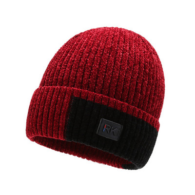 Χειμερινό πλεκτό καπέλο ανδρικό με έμβλημα και ζεστή φόδρα