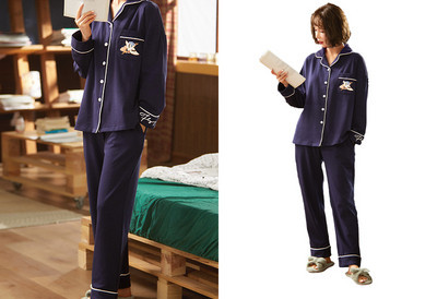 Ženska dvodijelna pamučna pidžama s gumbima