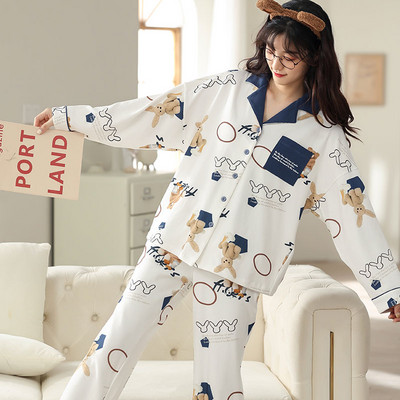 Ženska dvodijelna pamučna pidžama s gumbima