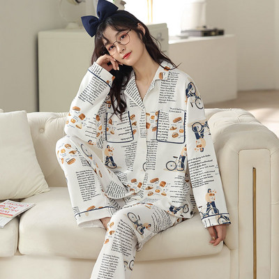 Ženska dvodijelna pamučna pidžama s gumbima