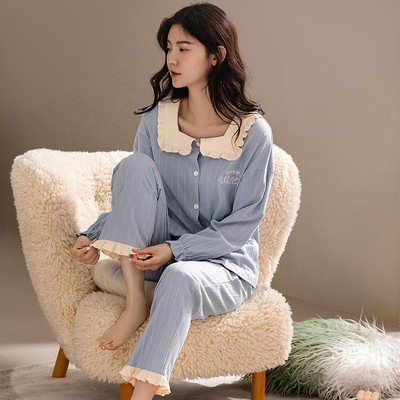 Ženska dvodijelna pamučna pidžama s gumbima
