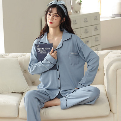 Ženska dvodijelna pamučna pidžama s gumbima