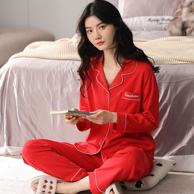 Ženska dvodijelna pamučna pidžama s gumbima