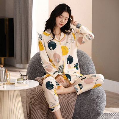 Ženska dvodijelna pamučna pidžama s gumbima