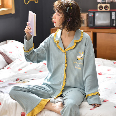 Ženska dvodijelna pamučna pidžama s gumbima