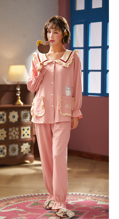 Ženska dvodijelna pamučna pidžama s gumbima