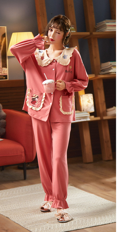 Ženska dvodijelna pamučna pidžama s gumbima