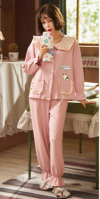 Ženska dvodijelna pamučna pidžama s gumbima