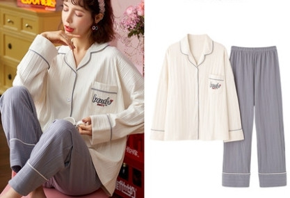 Ženska dvodijelna pamučna pidžama s gumbima