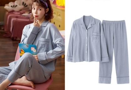 Ženska dvodijelna pamučna pidžama s gumbima