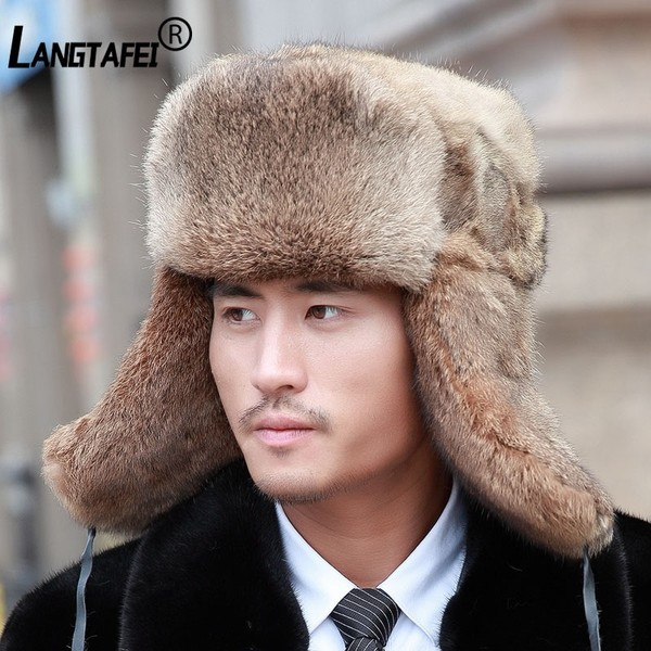 Stilinga vyriška pūkinė kepurė su kaklaraiščiais ir ausinėmis