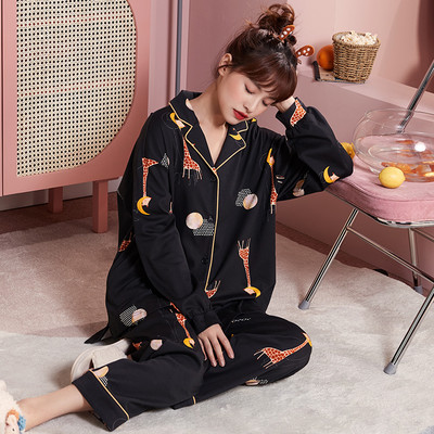 Ženska pamučna pidžama s dugim rukavima i džepovima