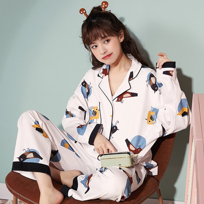 Ženska pamučna pidžama s dugim rukavima i džepovima